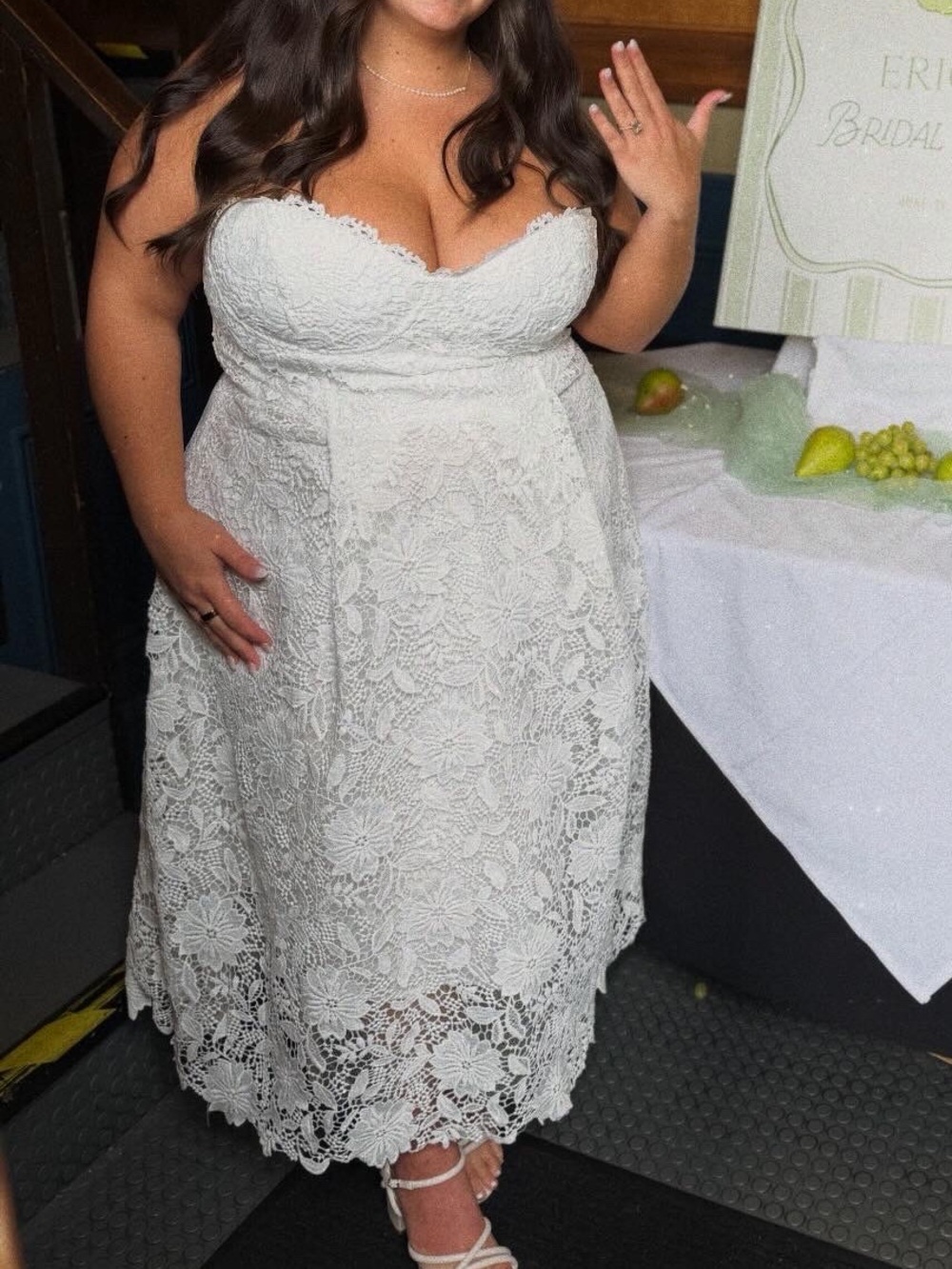 White Lace Strapless Dress- Fashion Nova
